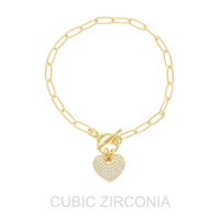 CZ PUFFY HEART TOGGLE BRACELET