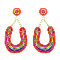 WESTERN STYLE LUCKY HORSESHOE HOOF WITH STARS SEED BEAD DANGLE EARRINGS