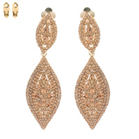 2-TIER LEAF SHAPED RHINESTONE & SYNTHETIC PEARL CLIP ON DANGLE AND DROP EARRINGS