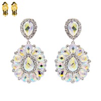 Dangly Teardrop Gem Cluster Metal Clip Earrings