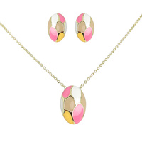 MULTICOLOR OVAL EGG ENAMEL PENDANT NECKLACE SET