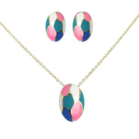 MULTICOLOR OVAL EGG ENAMEL PENDANT NECKLACE SET