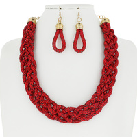 RHINESTONE BRAIDED BIB NECKLACE AND EARRINGS SET