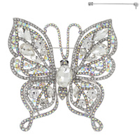 JEWELED CRYSTAL RHINESTONE PAVE FILIGREE BUTTERFLY BROOCH PIN